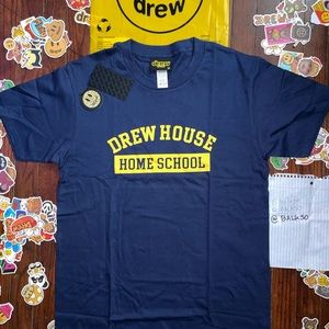 Drew House home school ss tee navy - size M + FREE Drew stickers